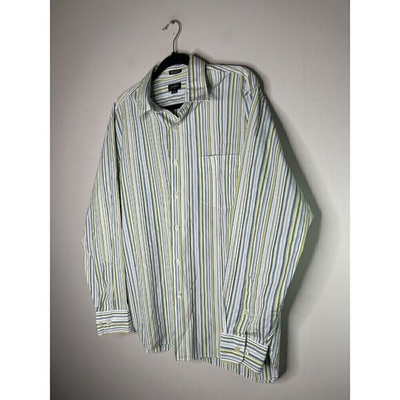 J. Crew Shirt Size Green Blue White Striped Long Sleeve Button Up Size L 16-16.5 - Picture 4 of 10